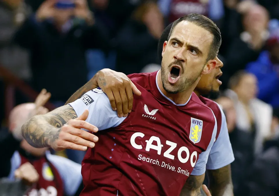 Danny Ings celebrates scoring for the Villa