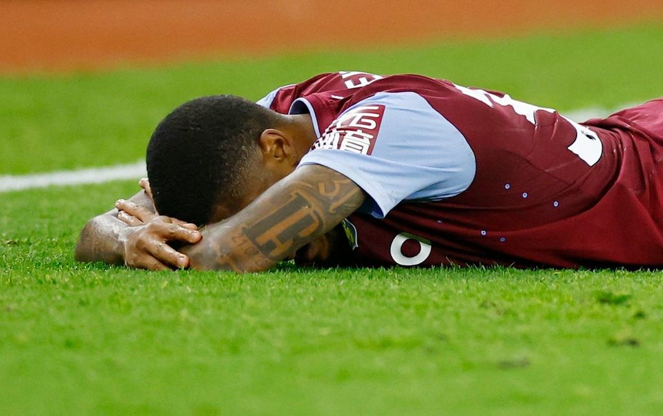 Leon Bailey lies on the pitch after Villa vs Wolves